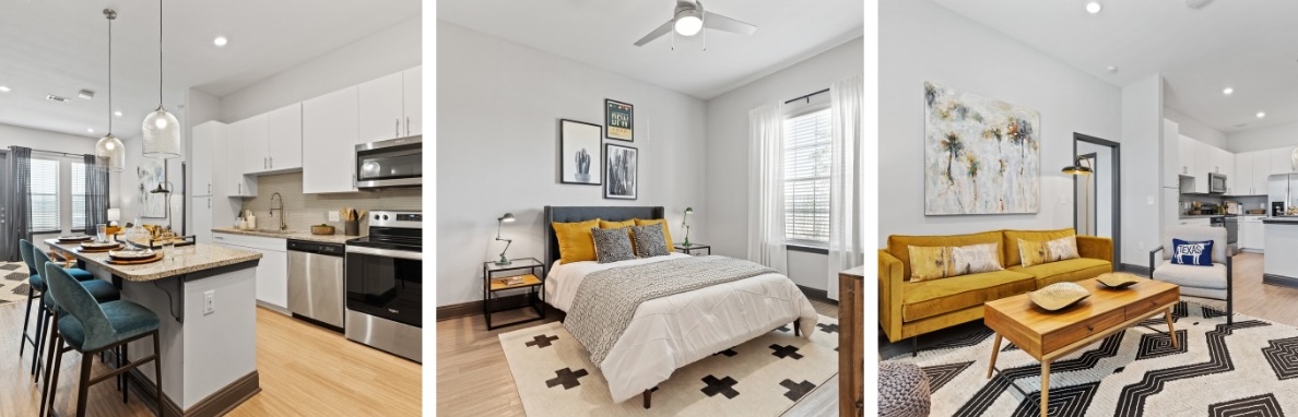 a collage of apartment interior images